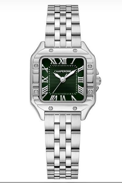 Chaperone Silver Color Roman Numeral Square Original Women's Wristwatch + Bra...