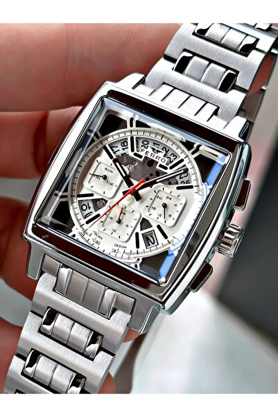 FERRO Gümüş Renk Çelik Business Kare Model Erkek Kol Saati + BİLEKLİK