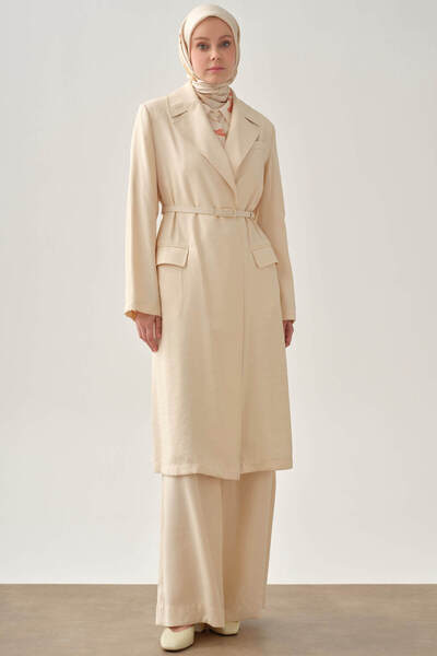 Tuğba Kemerli Uzun Ceket - Ekru