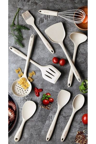 NEOFLAM Silicone Beige 9 Piece Cooking Service Set