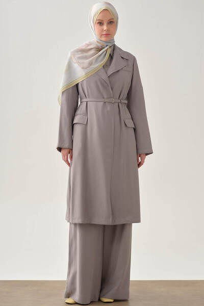 Tuğba Kemerli Uzun Ceket - Gri