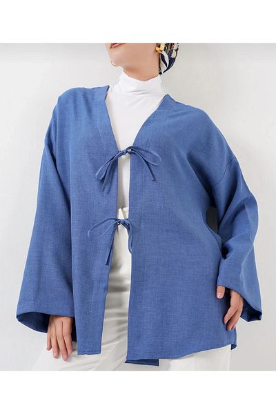 DEFNECE BUTİK Kimono de in - Albastru