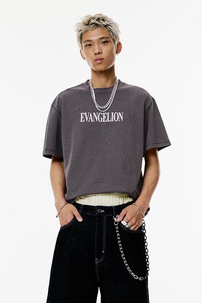 Pull & Bear Grey Evangelion T-shirt