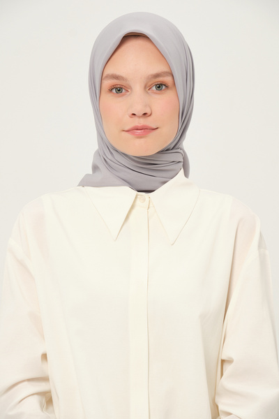 Madame Polo Plain Chiffon Square Scarf Silver Non-Slip Breathable Fabric 90X90 cm