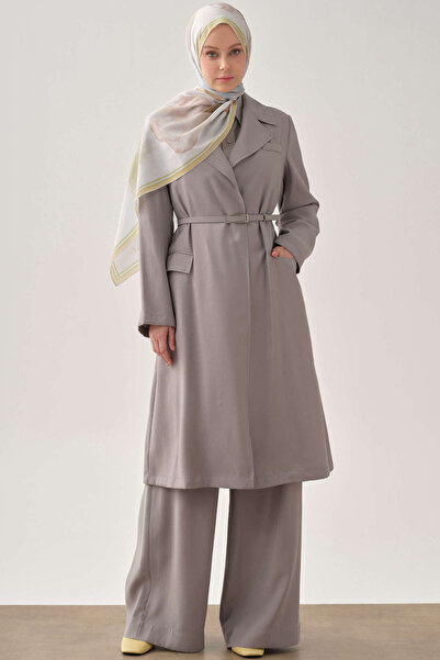 Tuğba Kemerli Uzun Ceket - Gri