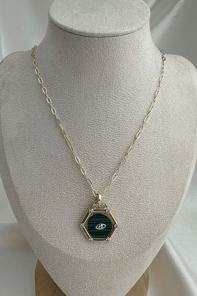 Modex Gold Color Necklace with Hexagon Figure Eye Detail (50cm)