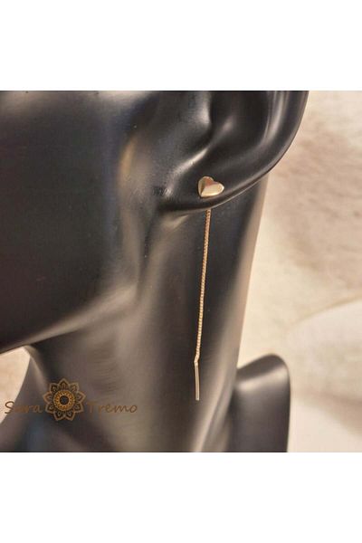 saratremo Gold-plated earrings – thread model through the ear, heart decoration