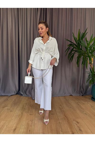 Size Özgü Ecru Waist Tie Shirt