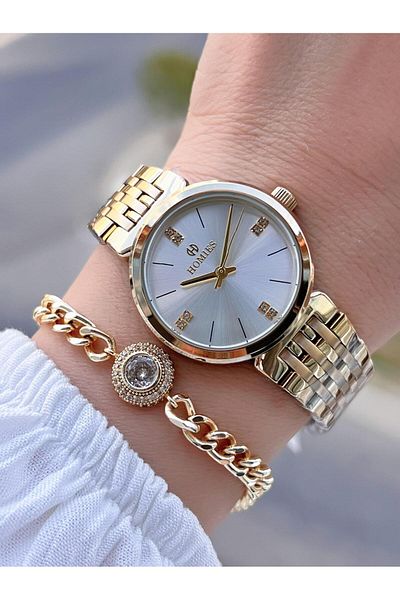 Homies Steel Cord 2 Years Warranty 30 Mt Water Resistant Women Wrist Watch+Bracelet Hm.B233240.1