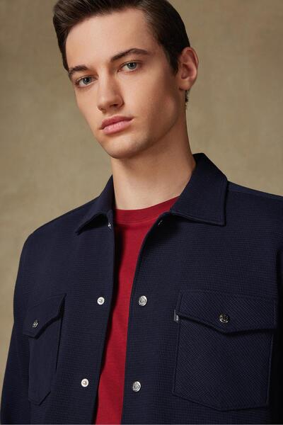 Abbate Urbano Armür Overshirt Pamuklu Oversize Fit Lacivert Klasik Yaka Erkek Düz Gömlek