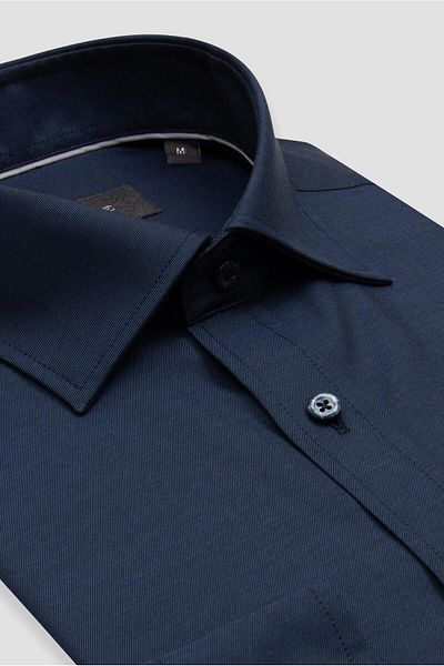Abbate Donatello Non Iron Twill Cotton Slim Fit Navy Blue Classic Collar Men's Solid Shirt