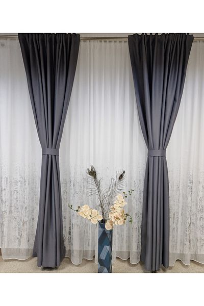 Perdelenoi by Igni Comex Blackout Drapes, Plain Grey , Set Of 2 Pieces
