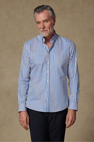 Abbate Aldomar Armure Cotton Comfort Fit Light Blue Button Collar Men's Checkered Shirt