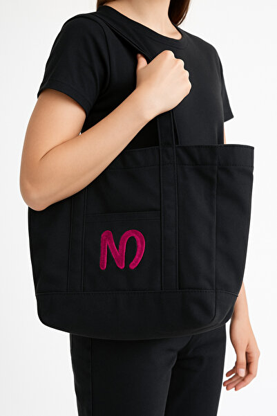 UCCELLO Λευκή υφασμάτινη τσάντα με λογότυπο N - Τσάντα παραλίας, χοντρό ύφασμ...