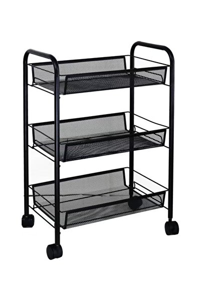 rexa عربة أدوات دوارة سلكية شبكية بثلاث طبقات مع خطاف - أسود - 45 × 26 × 63 سم