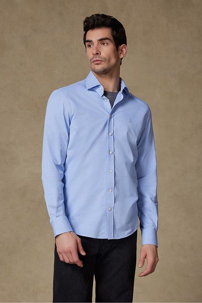 Abbate Rico Jersey Cotton Blend Comfort Fit Light Blue Classic Collar Men's Plain Shirt