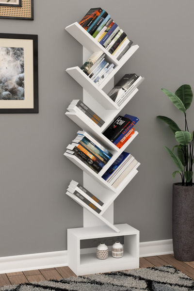 Remaks VİRA Raflı Kitaplık Kütüphane Hareketli Raflı Dekoratif Kitaplık-BEYAZ