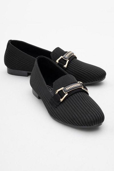 CCWAY AYAKKABI Women's Buckle Knitwear Casual Shoes Black