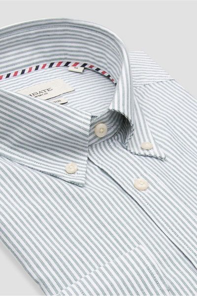 Abbate Marcel American Oxford Cotton Comfort Fit Green Button Collar Men's Striped Shirt