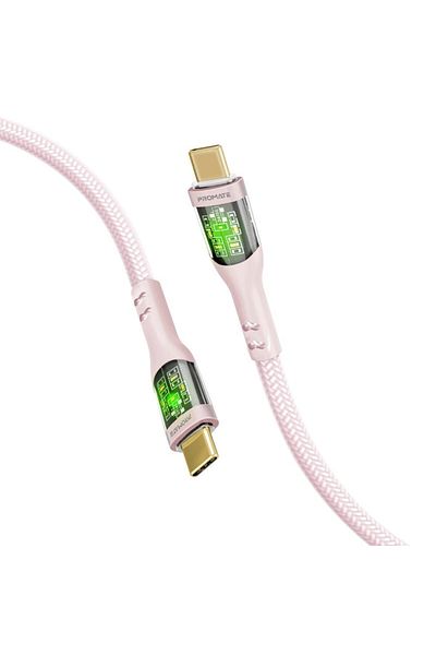 Promate CC200 Type-C to Type-C 2m Super Fast Charging Cable 60W with Transparent Charging Head
