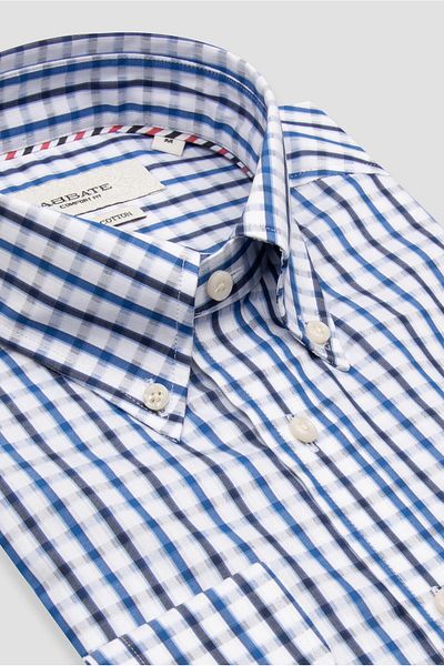 Abbate Aldomar Armure Cotton Comfort Fit Light Blue Button Collar Men's Checkered Shirt