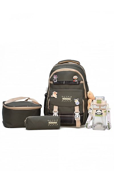 ELATAE Children's 4-Piece School Set Primary School Bag & Thermal Lunch Bag & Pen Holder & Water Bottle 1396