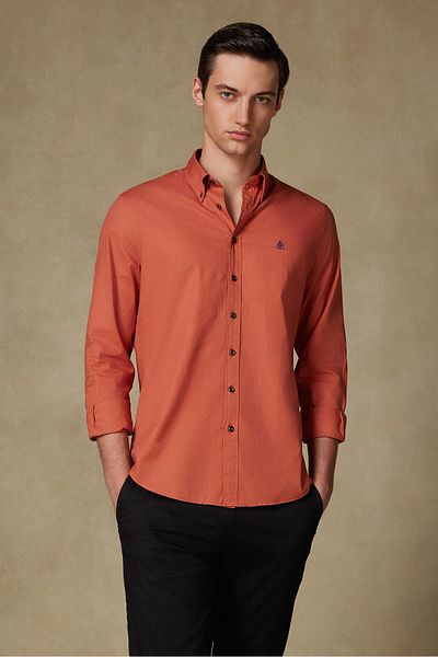 Abbate Mario Poplin Cotton Comfort Fit Brick Button Collar Men's Plain Shirt
