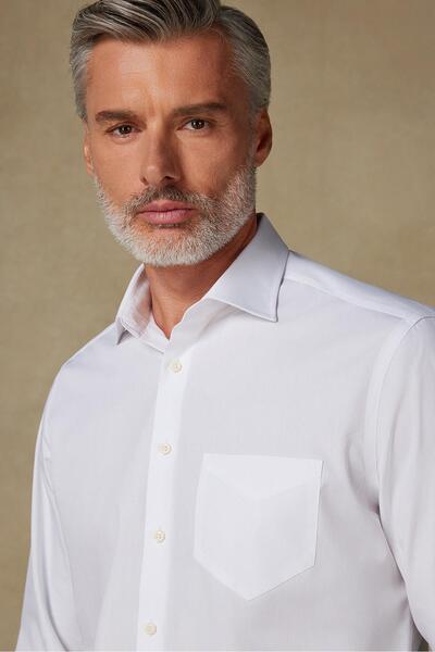 Abbate BB Club Lima Poplin Pamuk Polyester Regular Fit Beyaz Klasik Yaka Erkek Düz Gömlek