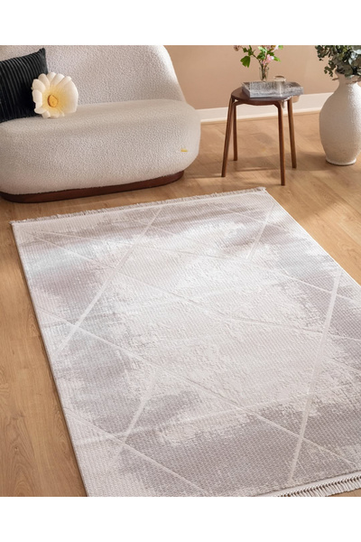 Tuğra Halı Işıl %100 Akrilik Toz Tutmaz Halı 3 Yıl Garantili Soyut Desen Püsk...