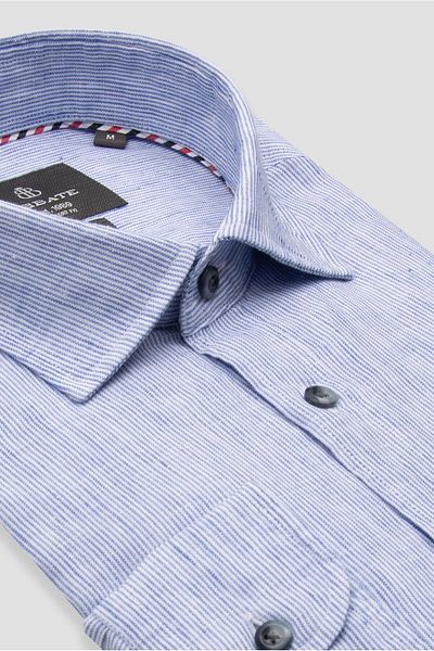 Abbate Lieno Linen Linen Comfort Fit Dark Blue Classic Collar Men's Striped Shirt