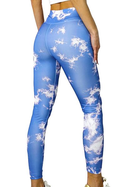 FashionForYou Colanți de yoga Mozaik, talie largă cu efect modelator și push-up, albaștri, L