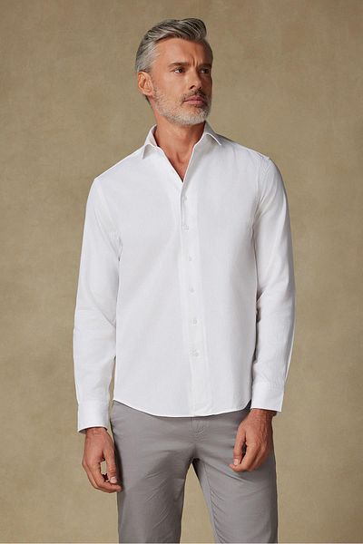 Abbate Antonio Armür Cotton Comfort Fit White Mostra Collar Men's Plain Shirt