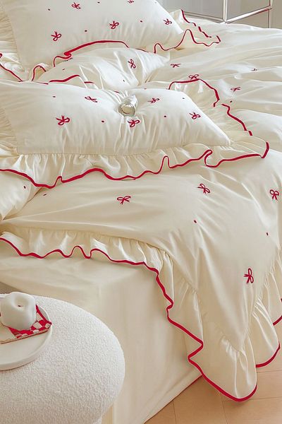 Uçkan home Soft Elegance Ruffle Double Duvet Cover Set Pattern Ornamental Stitching 100% Cotton