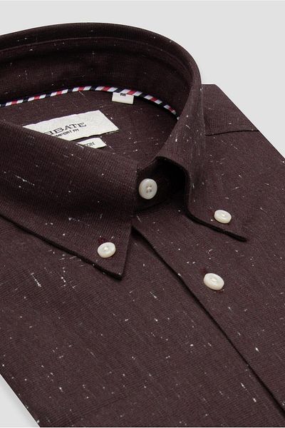 Abbate Luca Dobby Cotton Comfort Fit Burgundy Button-Down Collar Men's Plain Shirt