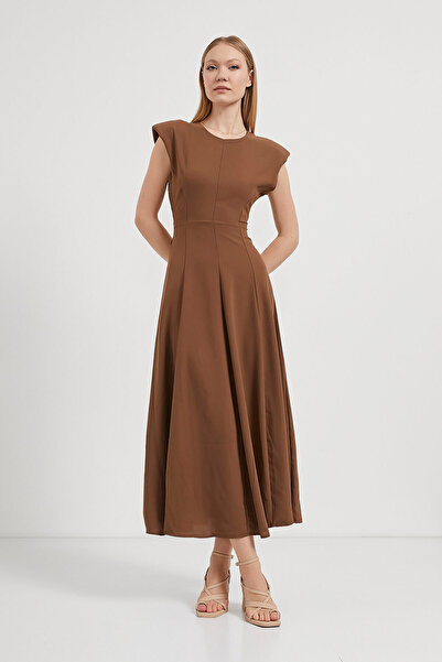 Arma Life Kadın Bel Kemerli Vatkalı Yazlık Kahve Uzun Elbise