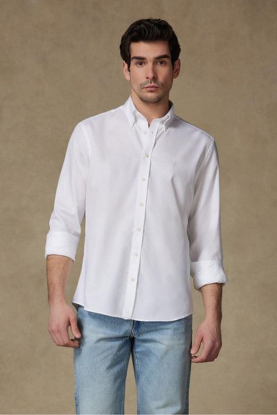Abbate Marcel American Oxford Cotton Comfort Fit White Button-Down Collar Men's Solid Shirt