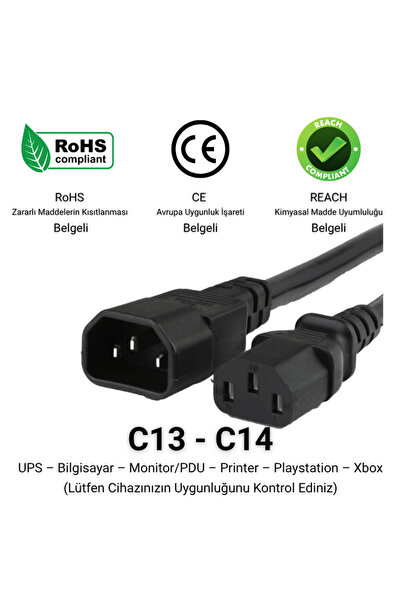 powernight C13 - C14 Güç Kablosu 3 x 1mm 5 Metre