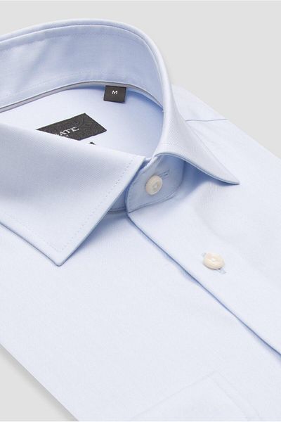Abbate Donatello Non Iron Twill Cotton Slim Fit Light Blue Classic Collar Men's Solid Shirt