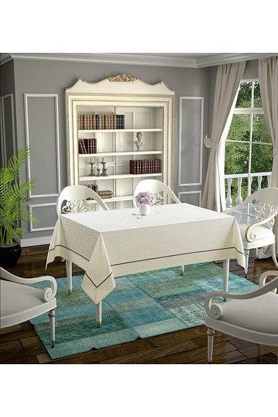 TABE Daisy damask tablecloth 160x220cm, cream
