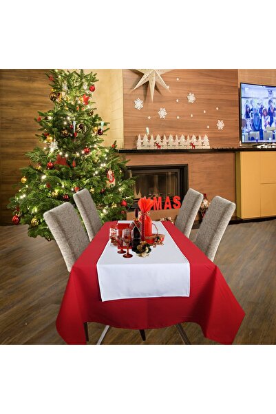 Kotonia Home Set față de masă roșie cu față de masă albă simplă Emma 04, cret...