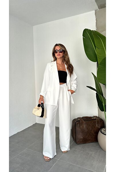 Lila Moda Lined Summer Jacket-Linen Palazzo Pants Two-Piece Set