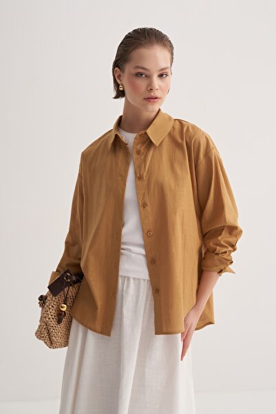 EBU Prive Women's Organic Cotton Basic Shirt Walnut Shell