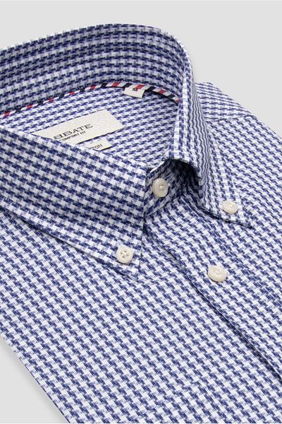 Abbate Matteo Armür Stretch Cotton Blended Comfort Fit Navy Blue Button Collar Men's Patterned Shirt