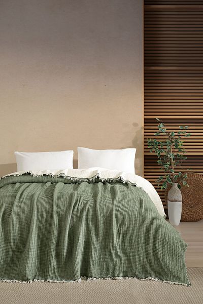 VAROL Single 5 Layer 100% Cotton Muslin Bedspread - Green