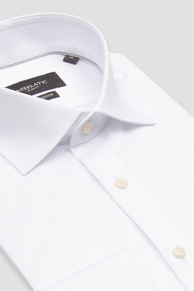 Abbate Donatello Twill Cotton Slim Fit White Classic Collar Men's Straight Shirt