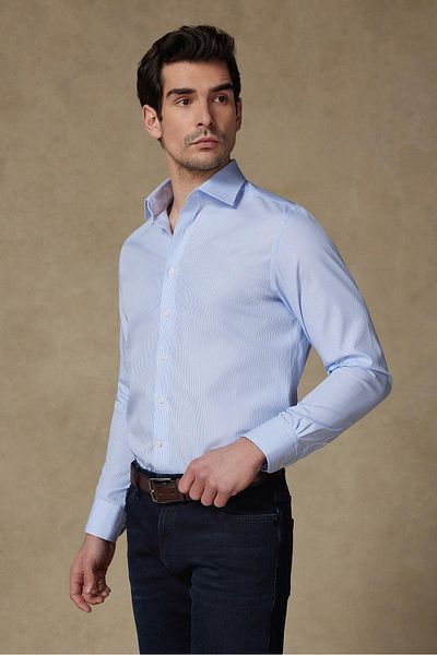 Abbate Donatello Non Iron Armure Cotton Slim Fit Light Blue Classic Collar Men's Striped Shirt