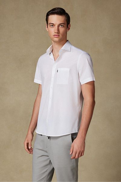 Abbate Vento Poplin Cotton Comfort Fit White Classic Collar Men's Plain Shirt