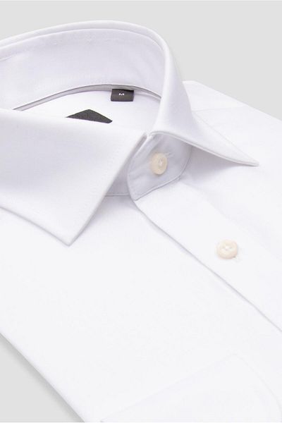 Abbate Donatello Non Iron Twill Cotton Slim Fit White Classic Collar Men's Solid Shirt