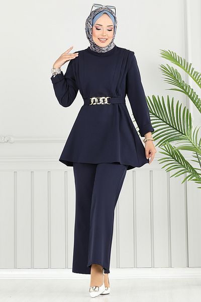 ModaMerve Stylish Suit with Belt Chain 2700Sl890-M Navy