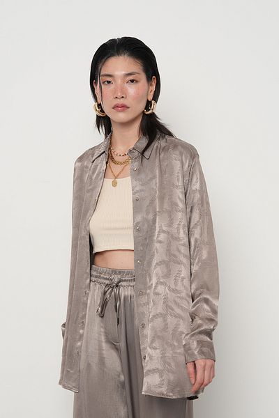 Orfeo Negro Women's Patterned Gray Color Oversize Shirt